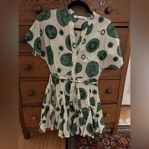 ZARA medallion and moon dress in green and cream